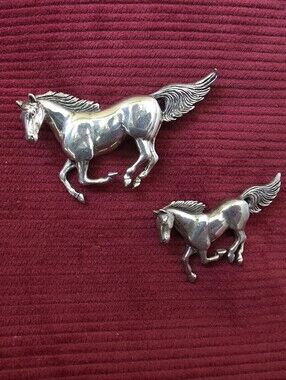 Authentic Glenn Sandoval Running Horse Brooch Navajo Sterling Silver - PAIR